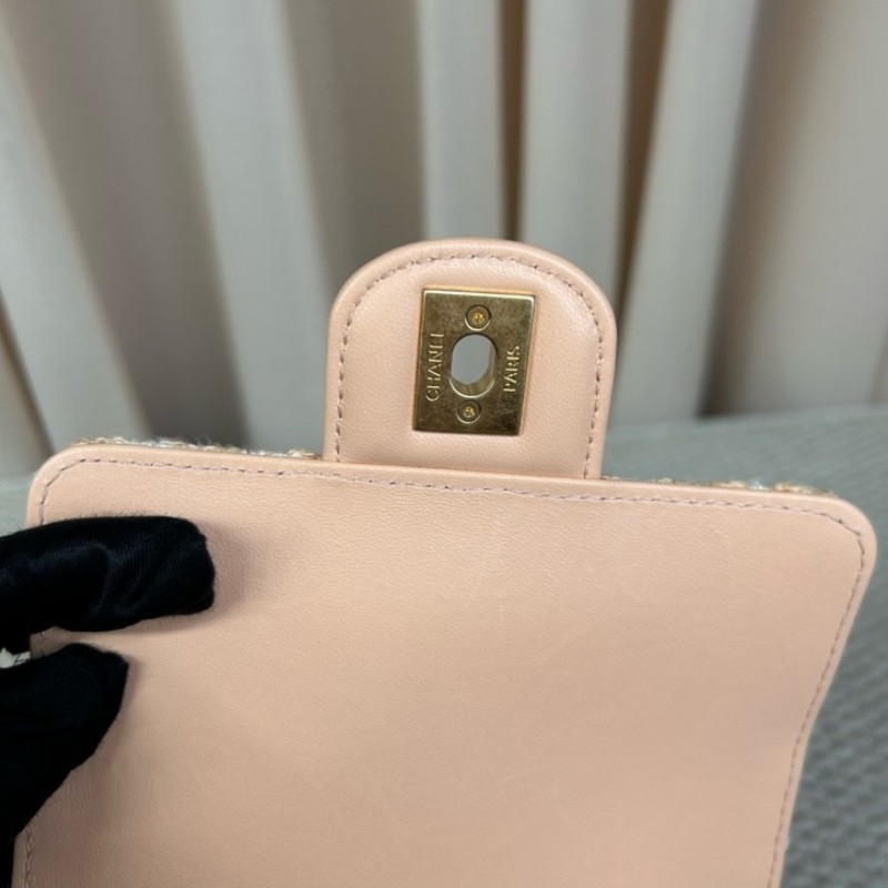 CHANEL香奈兒23S粉橘毛呢手柄鏈條包牛奶盒子 可愛又好看 細節感滿滿 可單肩可斜挎可手提 容量實用 日常百搭-21