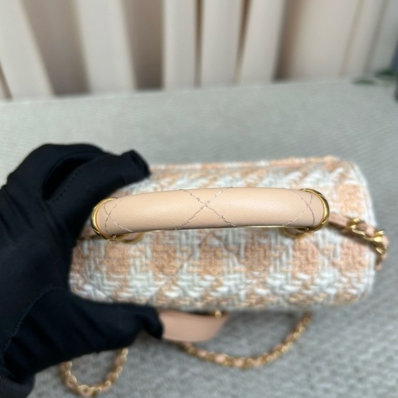 CHANEL香奈兒23S粉橘毛呢手柄鏈條包牛奶盒子 可愛又好看 細節感滿滿 可單肩可斜挎可手提 容量實用 日常百搭-22