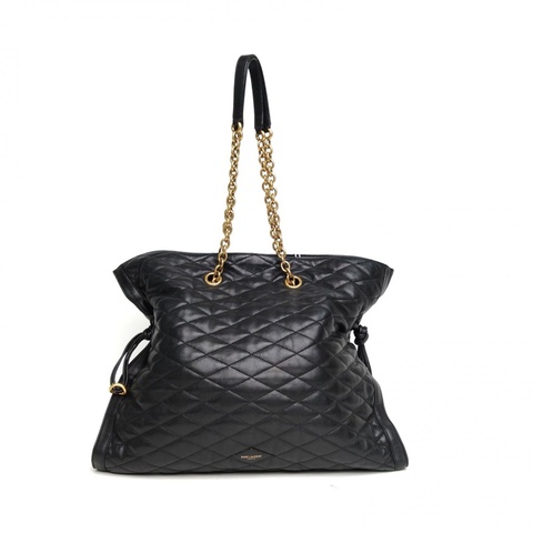 SAINT LAURENT 黑色羊皮金扣手提收口福袋包單肩包