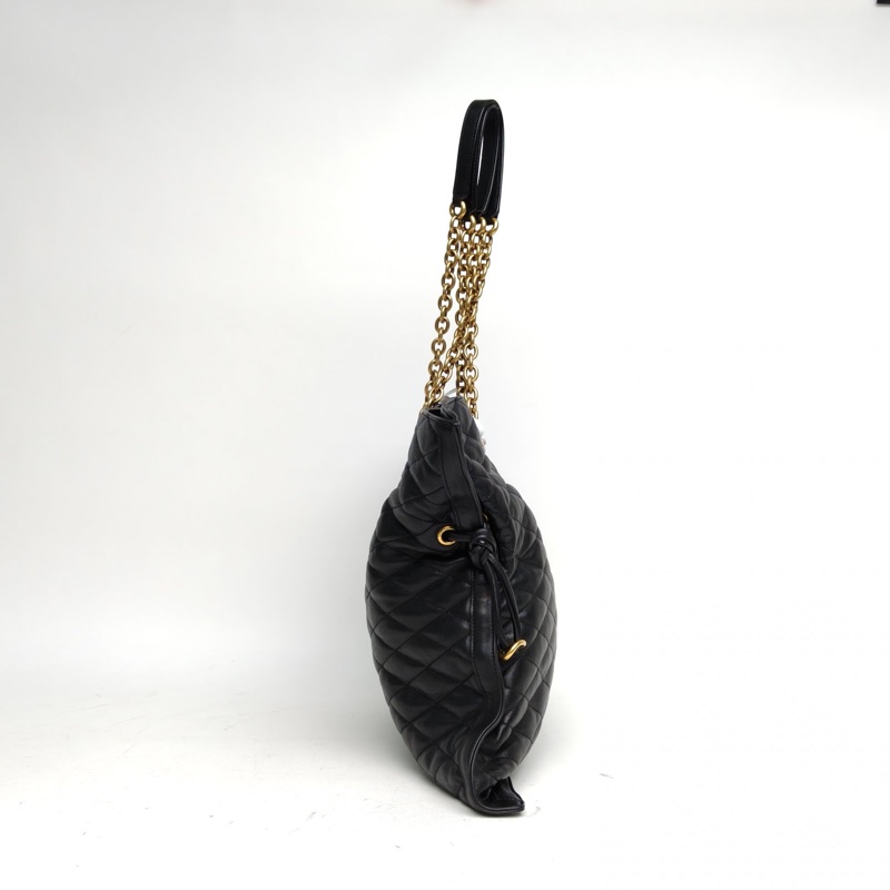 SAINT LAURENT 黑色羊皮金扣手提收口福袋包單肩包-1