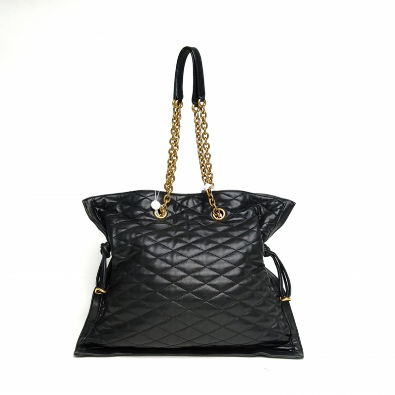 SAINT LAURENT 黑色羊皮金扣手提收口福袋包單肩包-2