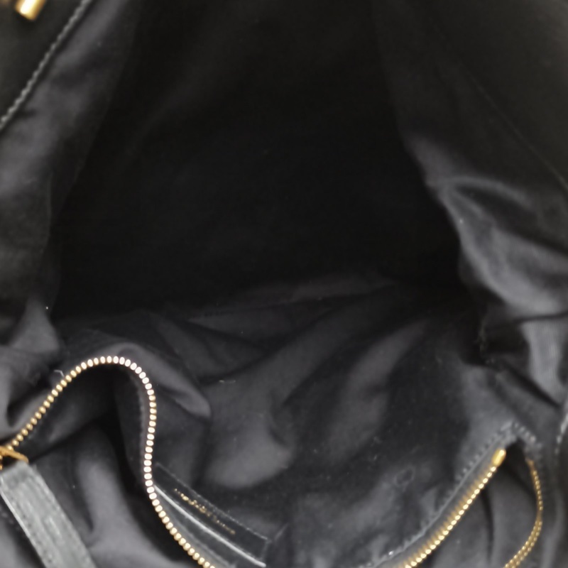 SAINT LAURENT 黑色羊皮金扣手提收口福袋包單肩包-4