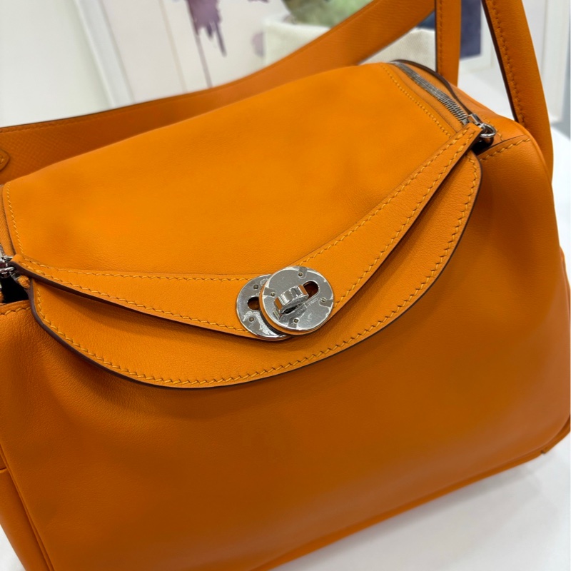 Hermes 愛馬仕 lindy26 i9杏色 銀扣 限量編織皮肩帶 C刻-7