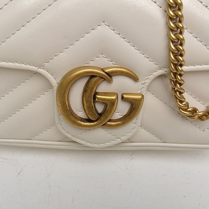 GUCCI GGMarmont肩背包超Mini16.5白色牛皮金扣-4