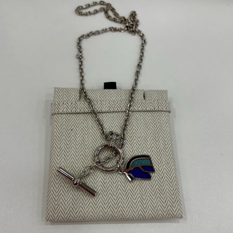 HERMES愛馬仕 Carrousel 琺瑯項鍊 男女同款 情侶款 銀色