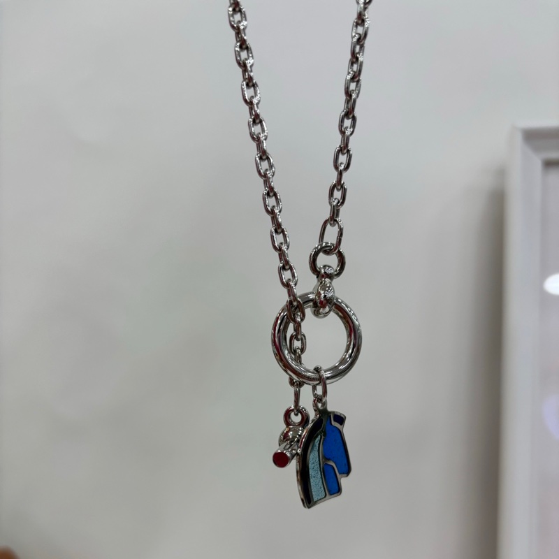 HERMES愛馬仕 Carrousel 琺瑯項鍊 男女同款 情侶款 銀色-2