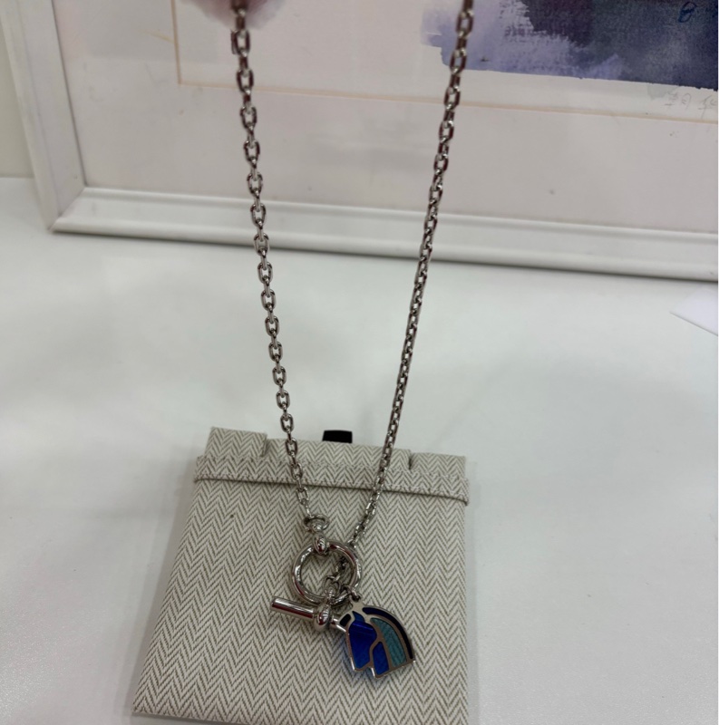HERMES愛馬仕 Carrousel 琺瑯項鍊 男女同款 情侶款 銀色-4