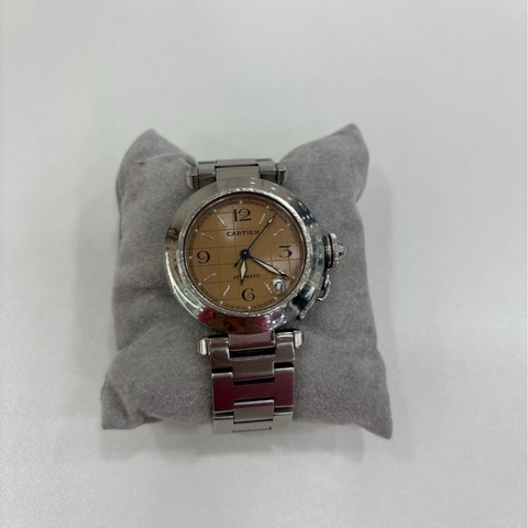 Cartier 卡地亞 ，帕莎PASHA DE CARTIER/自動機械機芯，鮭魚色格紋錶盤，錶盤 35 單錶