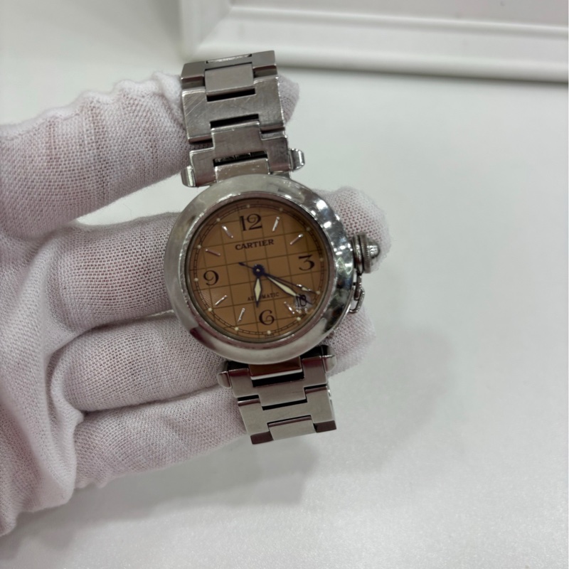 Cartier 卡地亞 ，帕莎PASHA DE CARTIER/自動機械機芯，鮭魚色格紋錶盤，錶盤 35 單錶-4