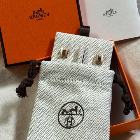 [全新] Hermès Mini Pop H 耳環 玫瑰金 x Rocabar 經典條紋