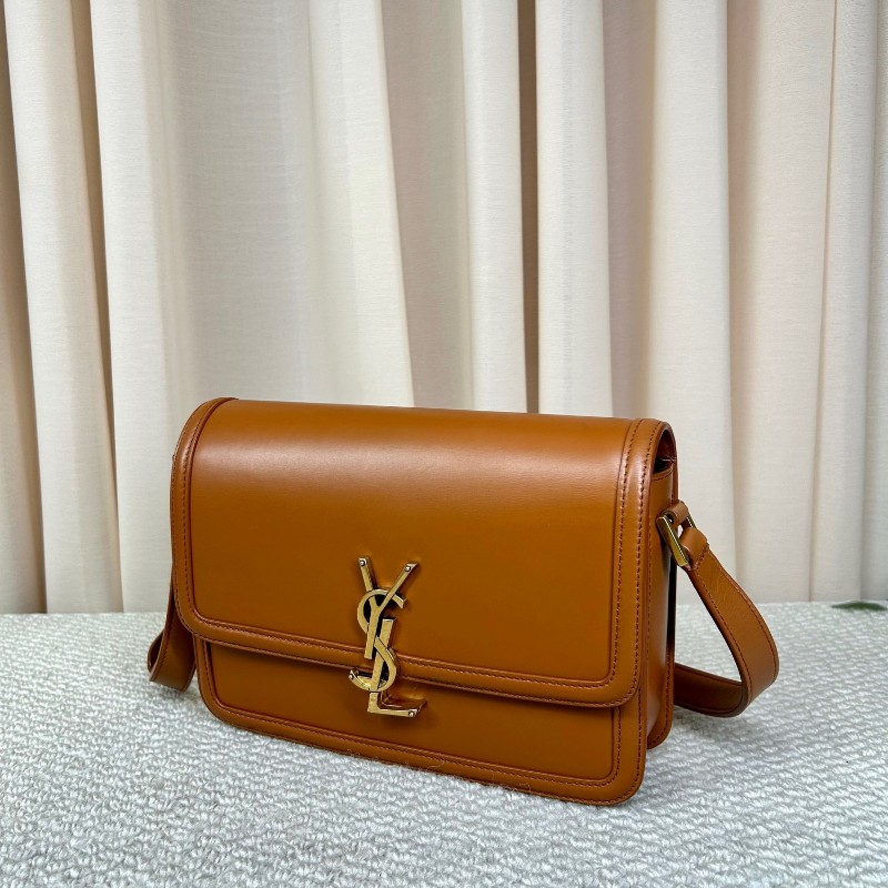 聖羅蘭YSL金標Logo小牛皮豆腐包 黃褐色 可單肩可斜挎 容量實用 日常百搭-3