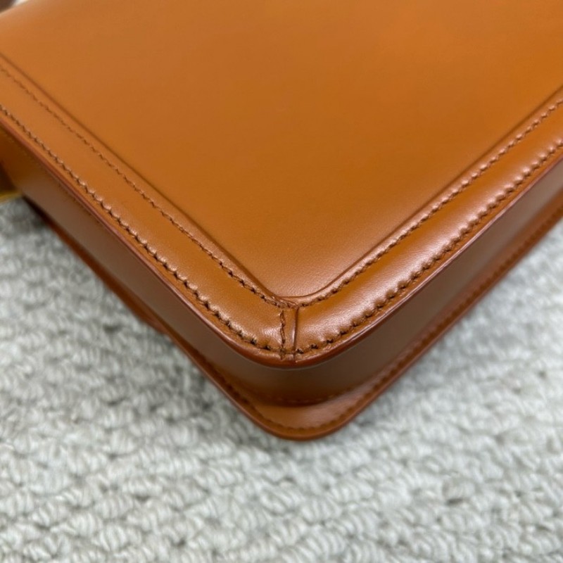 聖羅蘭YSL金標Logo小牛皮豆腐包 黃褐色 可單肩可斜挎 容量實用 日常百搭-7