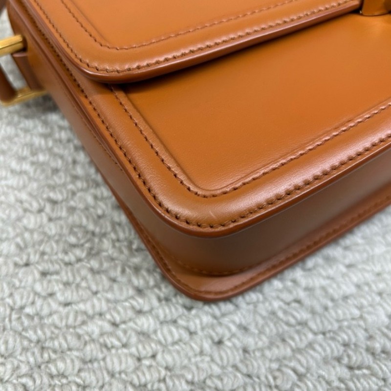 聖羅蘭YSL金標Logo小牛皮豆腐包 黃褐色 可單肩可斜挎 容量實用 日常百搭-9