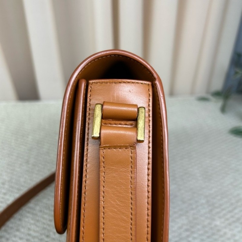 聖羅蘭YSL金標Logo小牛皮豆腐包 黃褐色 可單肩可斜挎 容量實用 日常百搭-13