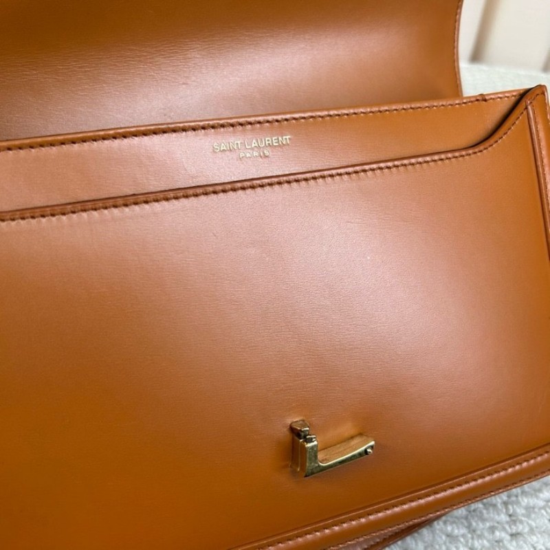 聖羅蘭YSL金標Logo小牛皮豆腐包 黃褐色 可單肩可斜挎 容量實用 日常百搭-19