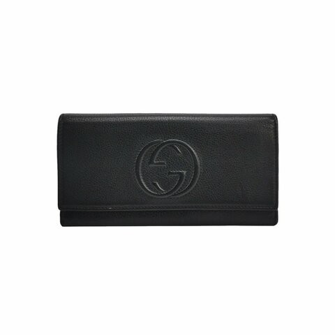 Gucci Soho牛皮純色壓紋雙G錢包