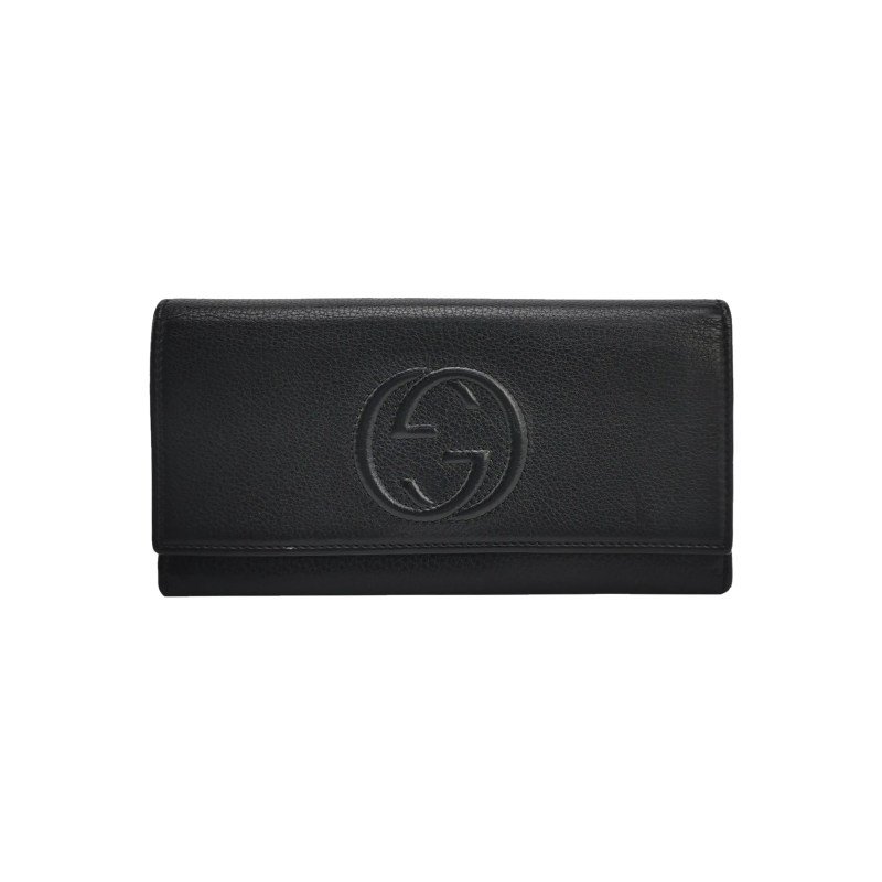 Gucci Soho牛皮純色壓紋雙G錢包-0
