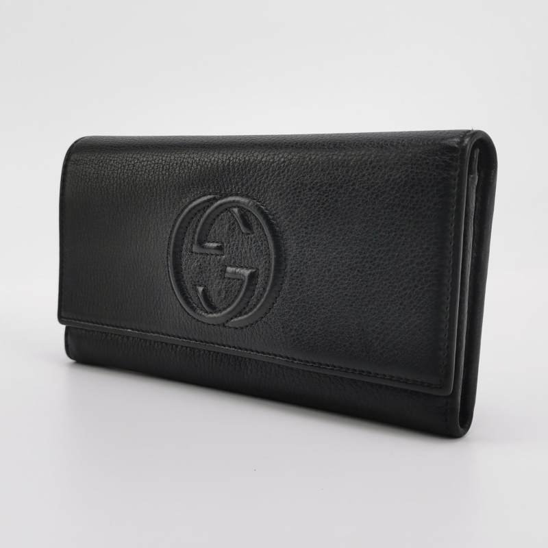 Gucci Soho牛皮純色壓紋雙G錢包-1