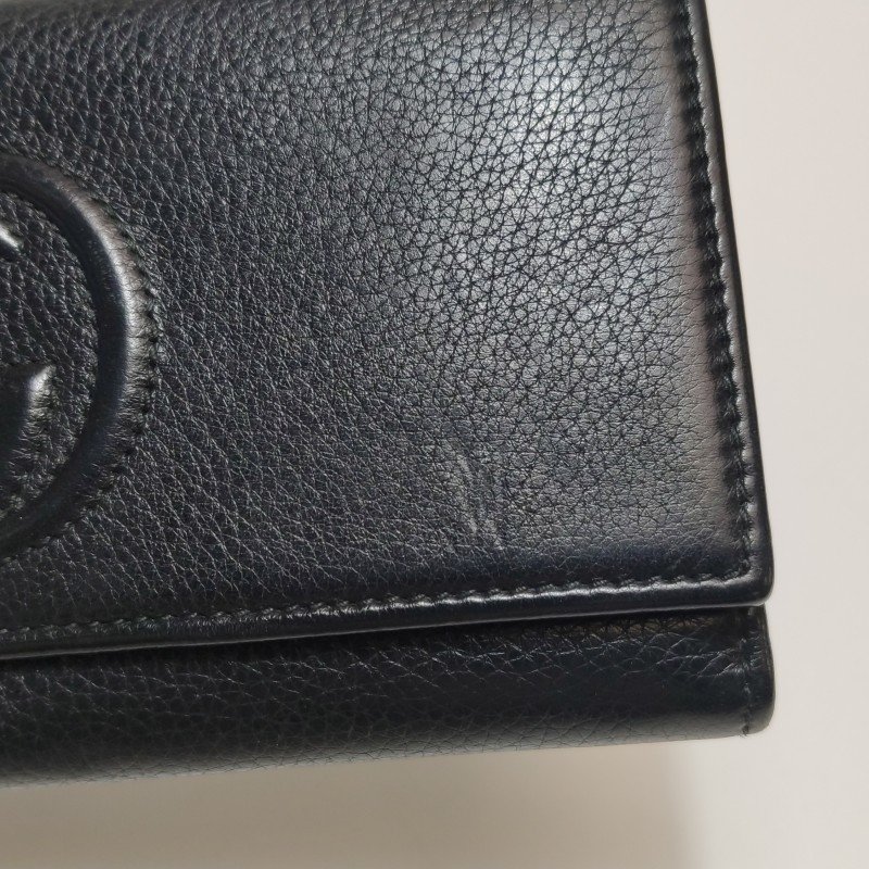 Gucci Soho牛皮純色壓紋雙G錢包-12