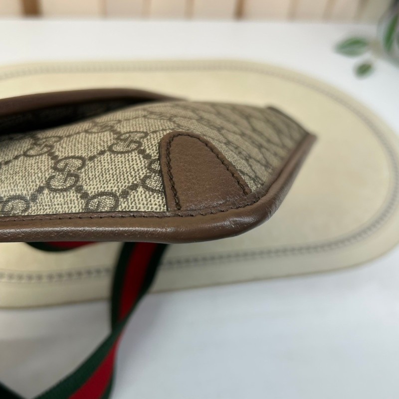 GUCCI古馳Neo Vintage系列  燙金徽標老花滿印虎頭裝飾條紋肩帶 帆布拼皮 郵差包 腰包斜挎包  烏木色/棕色-9