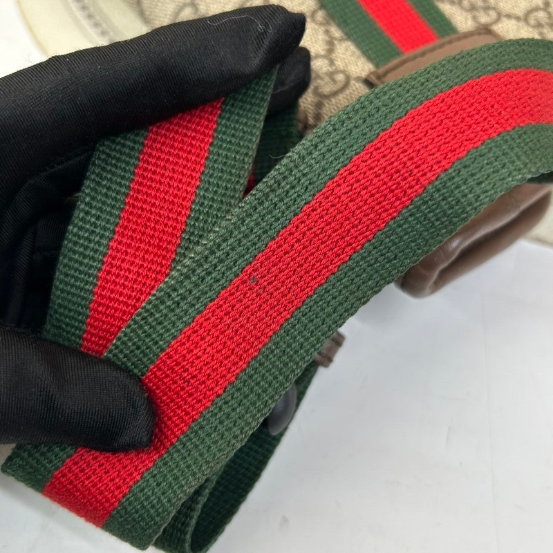 GUCCI古馳Neo Vintage系列  燙金徽標老花滿印虎頭裝飾條紋肩帶 帆布拼皮 郵差包 腰包斜挎包  烏木色/棕色-15