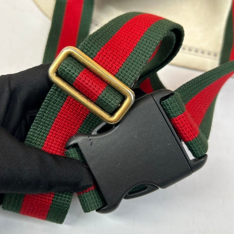 GUCCI古馳Neo Vintage系列  燙金徽標老花滿印虎頭裝飾條紋肩帶 帆布拼皮 郵差包 腰包斜挎包  烏木色/棕色-16