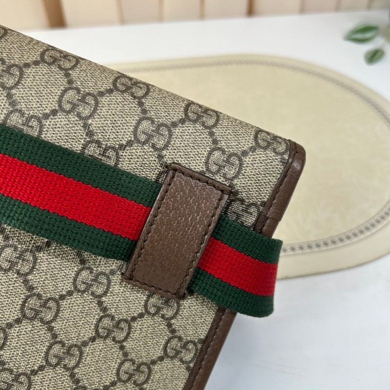 GUCCI古馳Neo Vintage系列  燙金徽標老花滿印虎頭裝飾條紋肩帶 帆布拼皮 郵差包 腰包斜挎包  烏木色/棕色-20