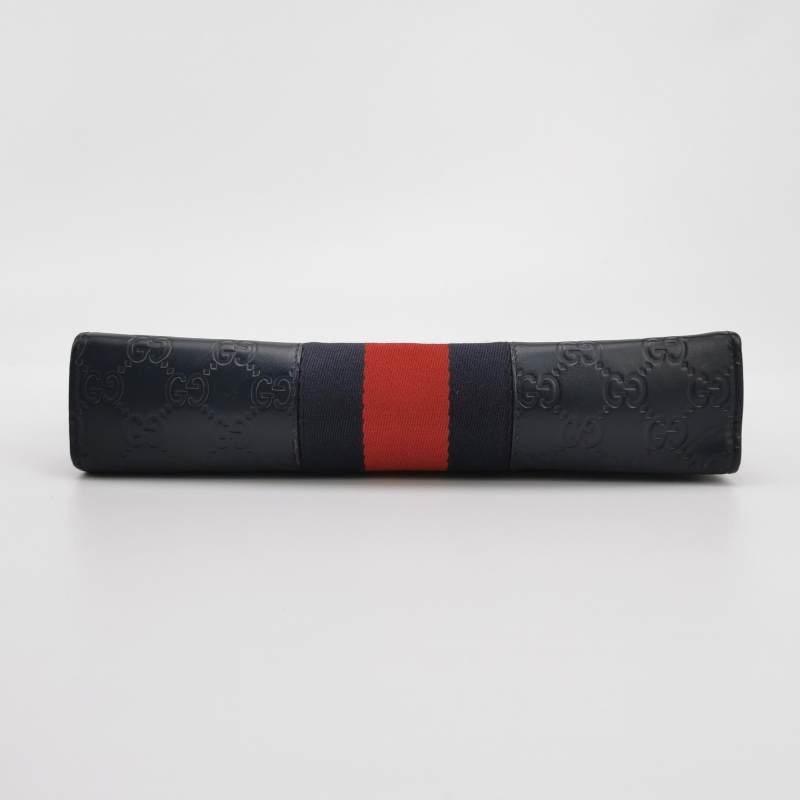 Gucci牛皮帆布拼色條紋雙G老花手拿包-4