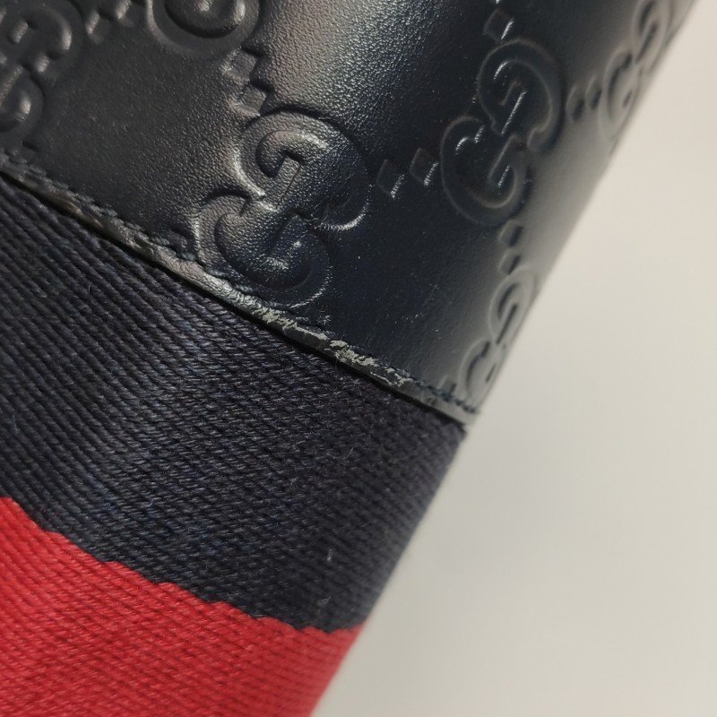 Gucci牛皮帆布拼色條紋雙G老花手拿包-9