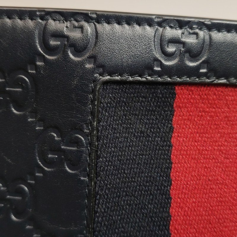 Gucci牛皮帆布拼色條紋雙G老花手拿包-11