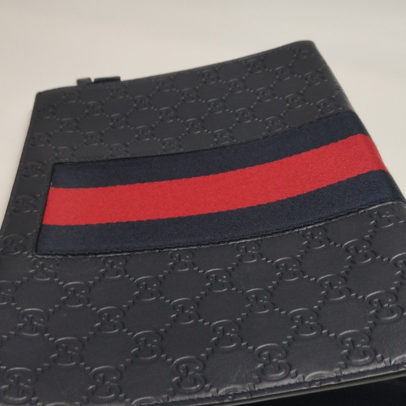 Gucci牛皮帆布拼色條紋雙G老花手拿包-15