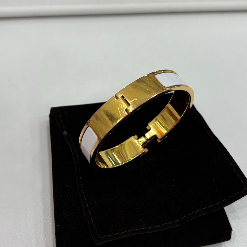 HERMES/愛馬仕 CLIC H 白色琺瑯 金色 手鐲-2