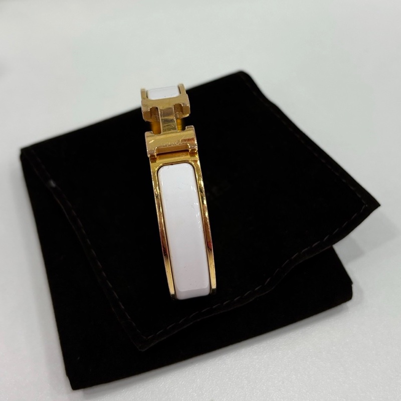HERMES/愛馬仕 CLIC H 白色琺瑯 金色 手鐲-3