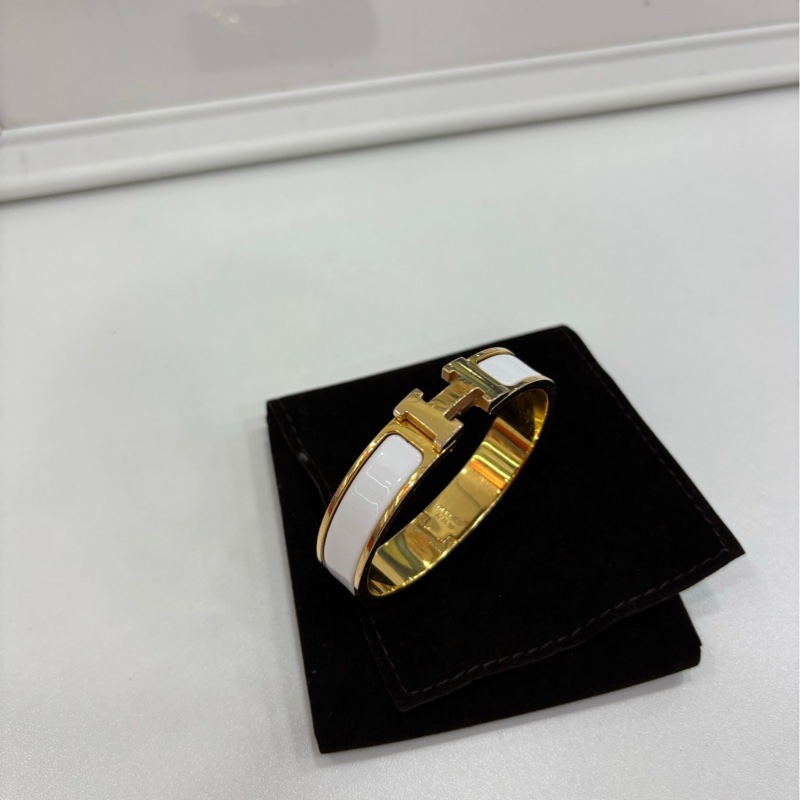 HERMES/愛馬仕 CLIC H 白色琺瑯 金色 手鐲-5