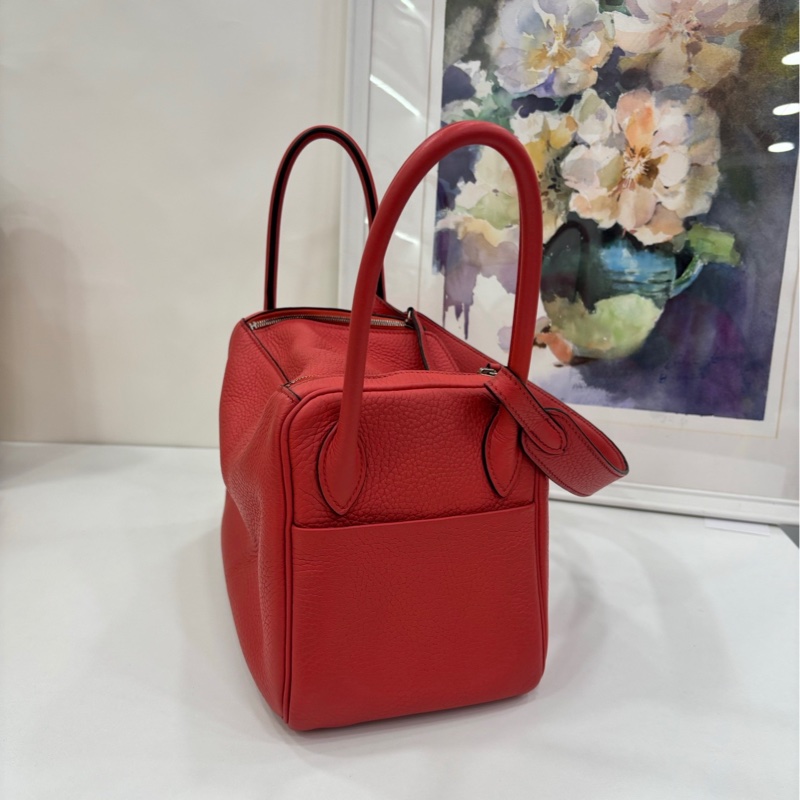 Hermes愛馬仕 Lindy26 紅色銀扣 內裡齋普爾粉 T刻-2