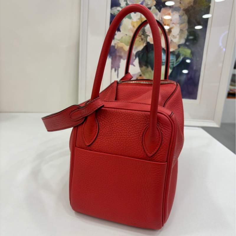 Hermes愛馬仕 Lindy26 紅色銀扣 內裡齋普爾粉 T刻-3
