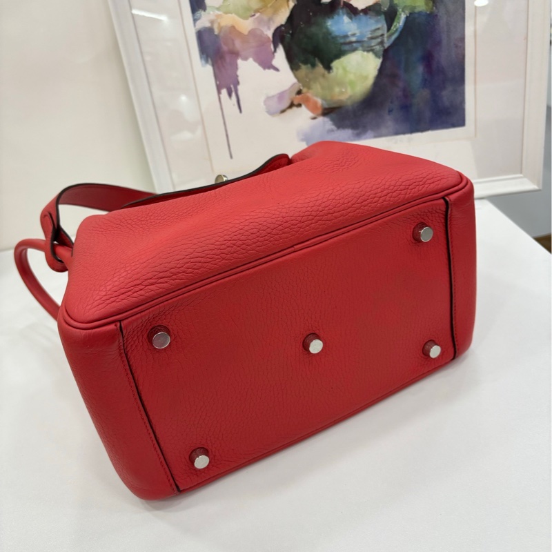 Hermes愛馬仕 Lindy26 紅色銀扣 內裡齋普爾粉 T刻-4