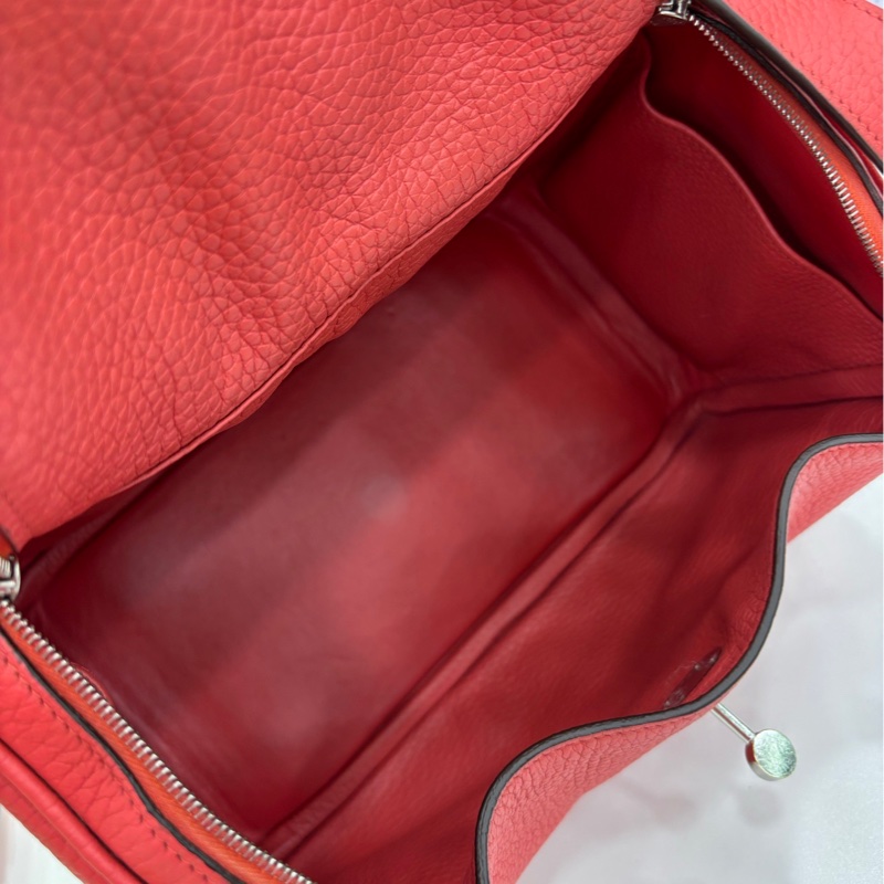 Hermes愛馬仕 Lindy26 紅色銀扣 內裡齋普爾粉 T刻-6