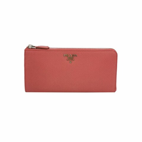 Prada牛皮純色字母logo拉鍊錢包
