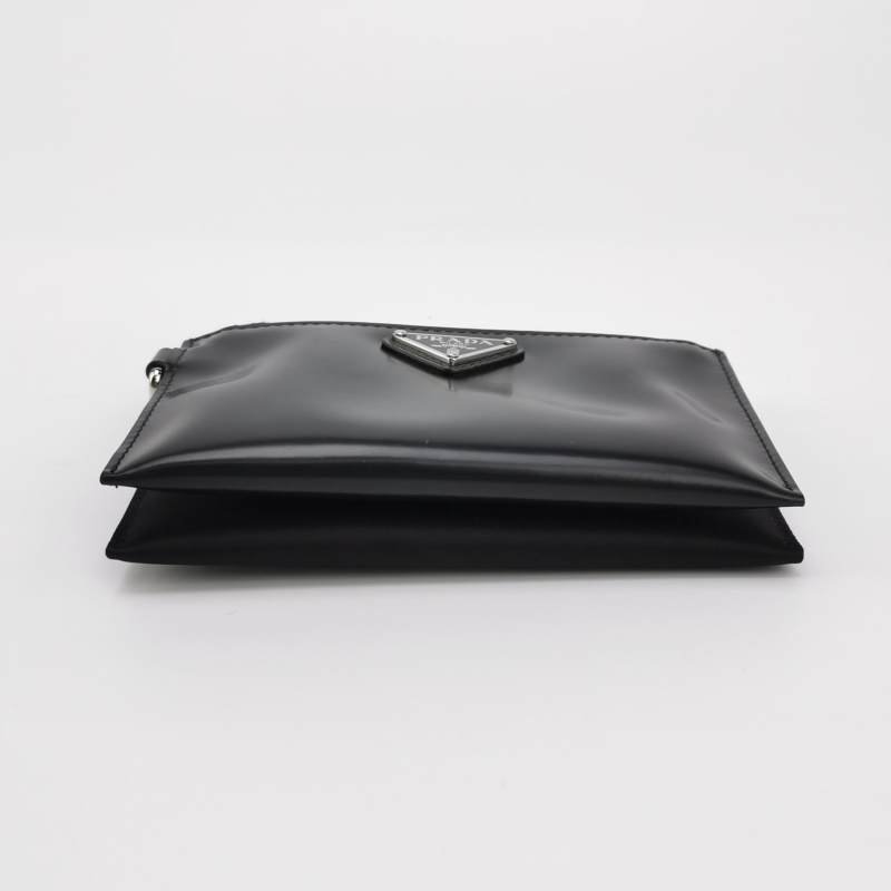 Prada牛皮尼龍布純色三角標誌零錢包-5