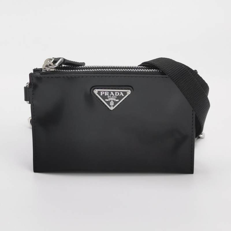 Prada牛皮尼龍布純色三角標誌零錢包-8