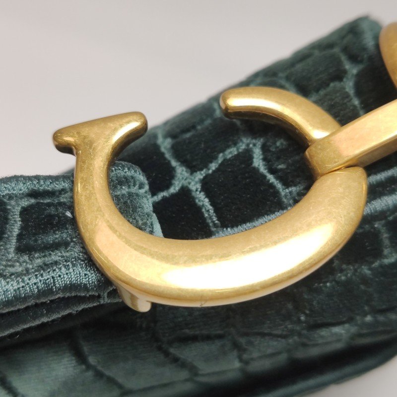 Dior Saddle馬鞍包絨布拼色條紋字母Logo鱷魚紋馬鞍造型單肩包-10