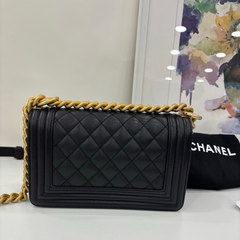 Chanel香奈兒LeBoy小號 黑金荔枝牛皮晶片款 閒置 有購證-1