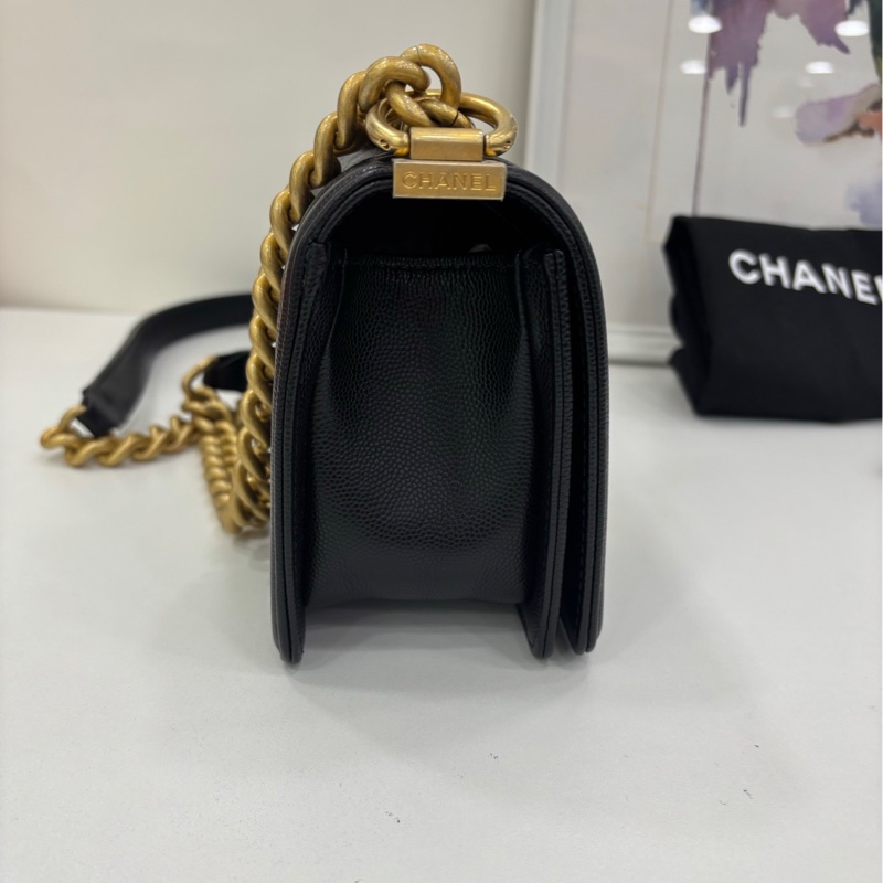 Chanel香奈兒LeBoy小號 黑金荔枝牛皮晶片款 閒置 有購證-2