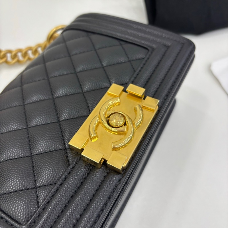 Chanel香奈兒LeBoy小號 黑金荔枝牛皮晶片款 閒置 有購證-5