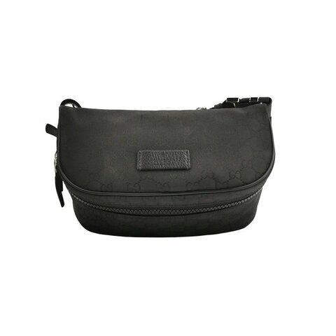 Gucci牛皮尼龍布純色雙G老花皮標字母Logo腰包胸包