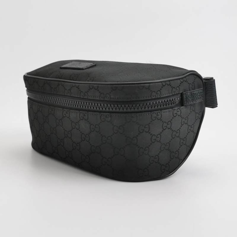 Gucci牛皮尼龍布純色雙G老花皮標字母Logo腰包胸包-2