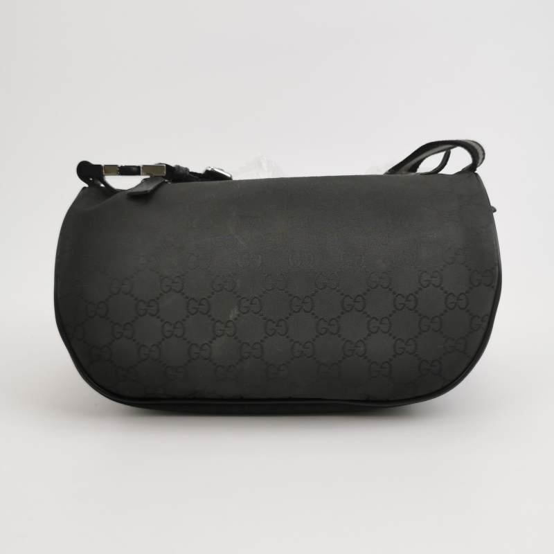 Gucci牛皮尼龍布純色雙G老花皮標字母Logo腰包胸包-4