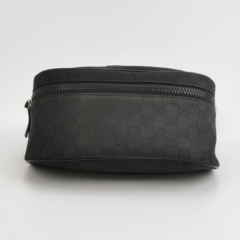 Gucci牛皮尼龍布純色雙G老花皮標字母Logo腰包胸包-5