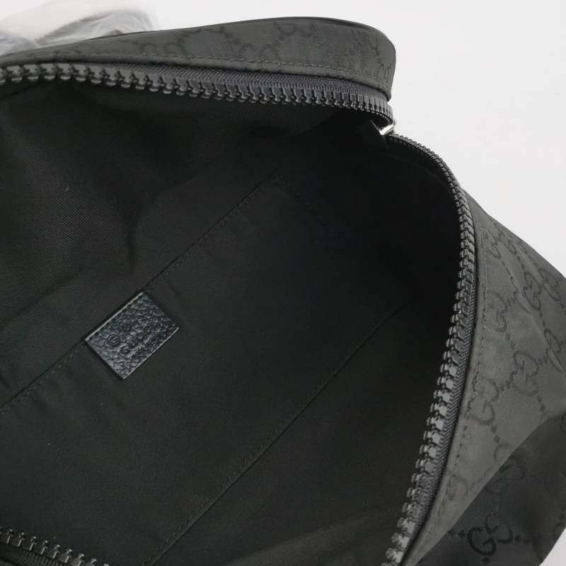 Gucci牛皮尼龍布純色雙G老花皮標字母Logo腰包胸包-6